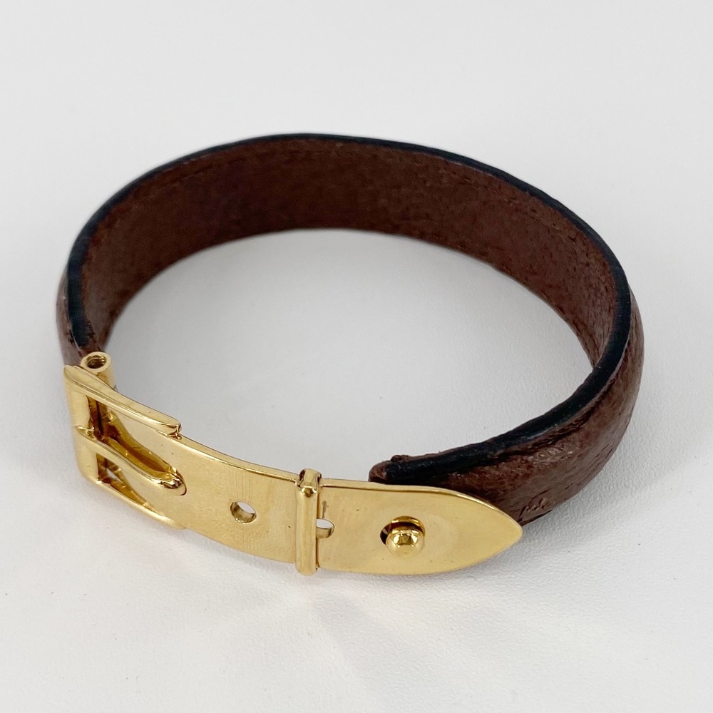 Gucci Brown Leather Gold Belt Buckle Bangle Bracelet - Picture 2 of 7